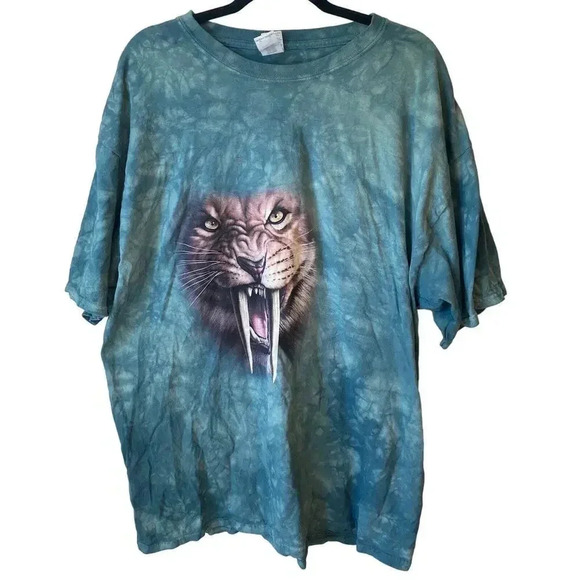 Cotton Tied Dyed Lion and Cat Prints Shirt Unisex Adult Plus Size 2XL - Picture 1 of 5